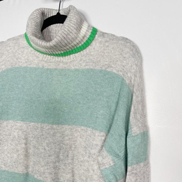 New J Crew S Green Gray Striped Turtleneck Sweater Supersoft Yarn Merino Alpaca - Picture 4 of 12